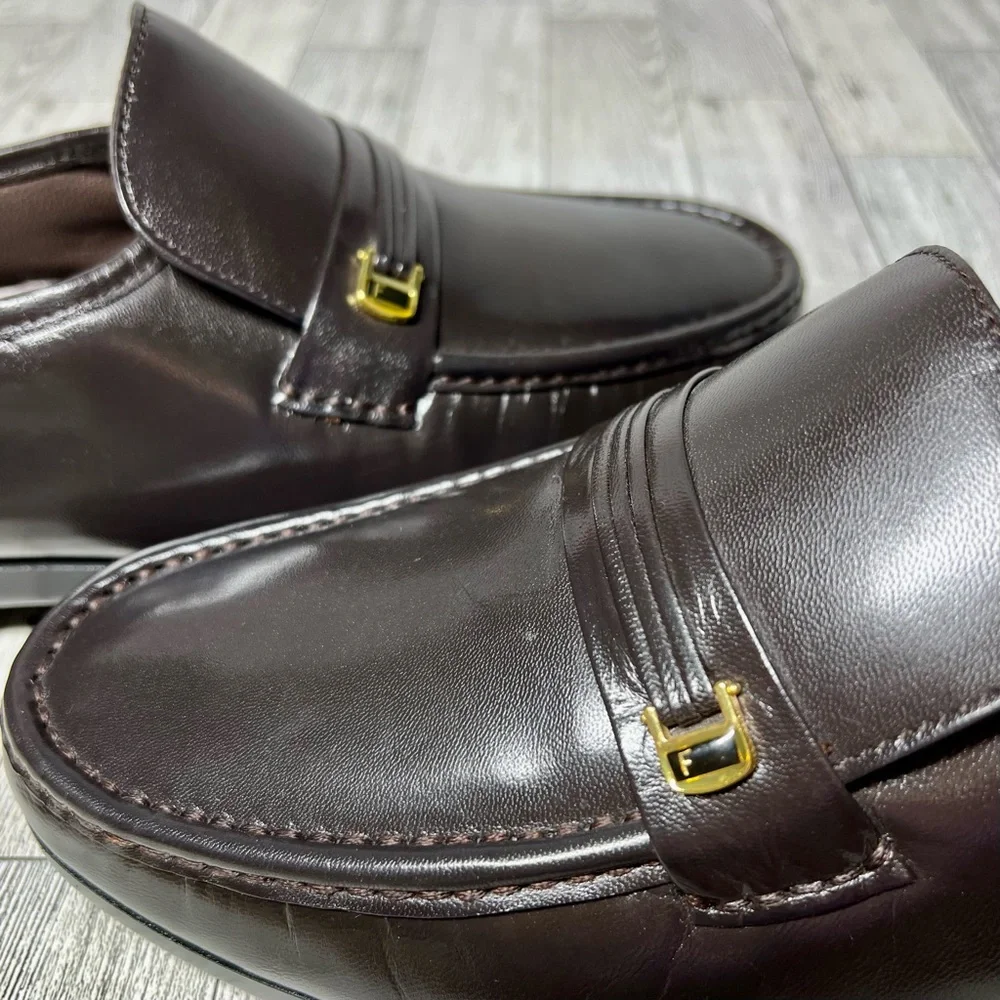 Florsheim Riva Moc Toe Gold Bit Brown Loafer Slip On Dress Shoes 10 3E Wide NWOT - Picture 2 of 8